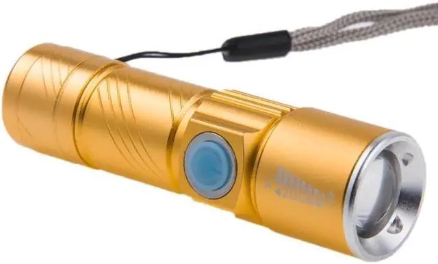 Alt view image 2 of 6 - White Light Retractable Flashlight, Cree Q5 LED 3-Mode with Lanyard (Gold)