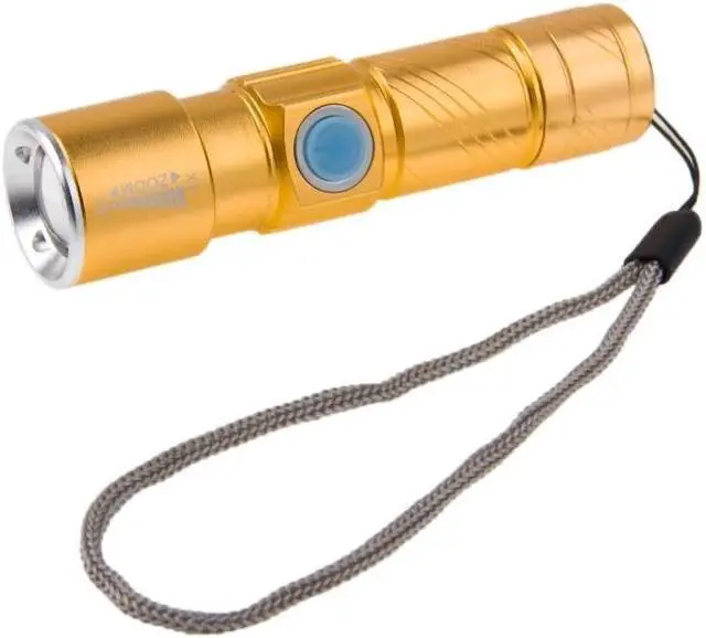 Alt view image 3 of 6 - White Light Retractable Flashlight, Cree Q5 LED 3-Mode with Lanyard (Gold)