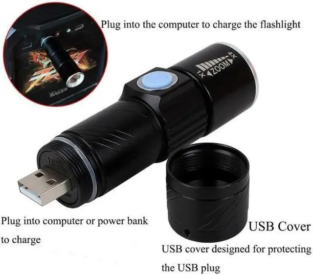Alt view image 4 of 6 - White Light Retractable Flashlight, Cree Q5 LED 3-Mode with Lanyard (Gold)