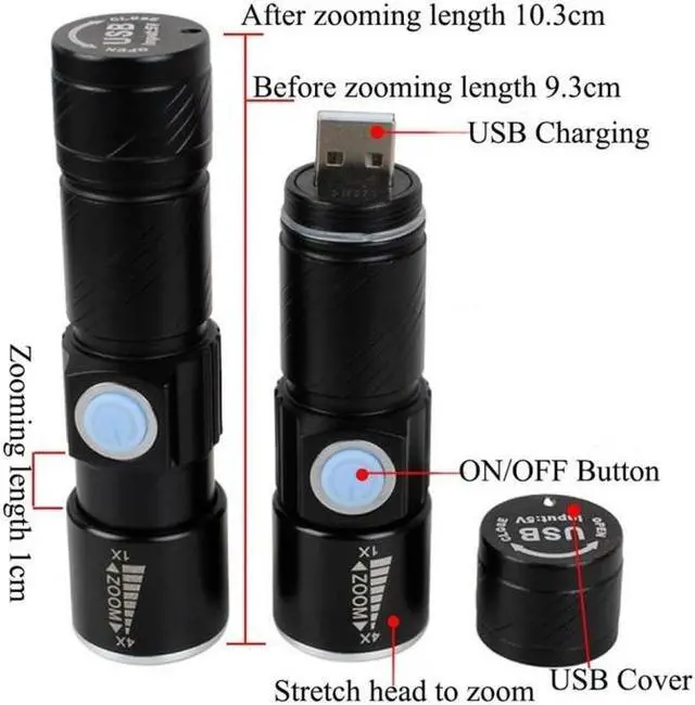 Alt view image 5 of 6 - White Light Retractable Flashlight, Cree Q5 LED 3-Mode with Lanyard (Gold)