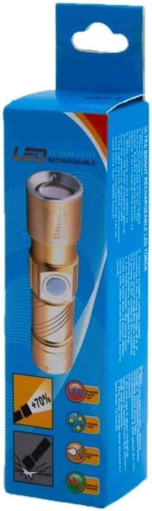 Alt view image 6 of 6 - White Light Retractable Flashlight, Cree Q5 LED 3-Mode with Lanyard (Gold)