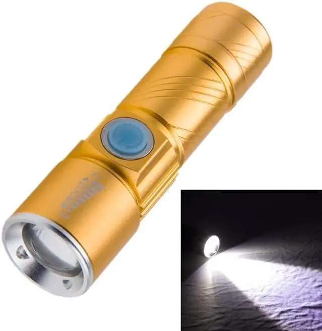 Main image of White Light Retractable Flashlight, Cree Q5 LED 3-Mode with Lanyard (Gold)