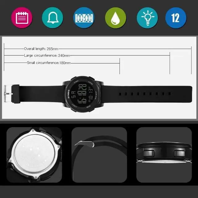 Alt view image 3 of 7 - SYNOKE 9002 Men Outdoor Waterproof Sports Watch Multifunctional Luminous Digital Watch (Black)