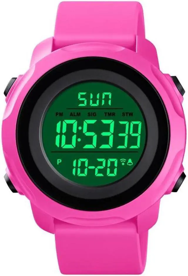 Alt view image 3 of 7 - Skmei 1540 Fashion Outdoor Sports Large Dial Student Watch Multi Function Waterproof Mens Electronic Watch (Rose Red)