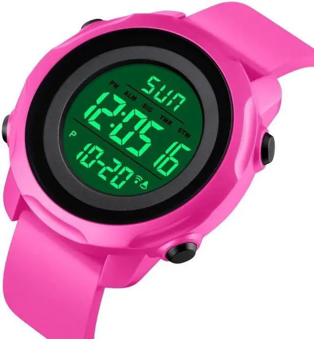 Alt view image 4 of 7 - Skmei 1540 Fashion Outdoor Sports Large Dial Student Watch Multi Function Waterproof Mens Electronic Watch (Rose Red)