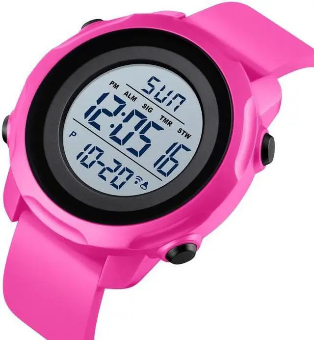 Alt view image 5 of 7 - Skmei 1540 Fashion Outdoor Sports Large Dial Student Watch Multi Function Waterproof Mens Electronic Watch (Rose Red)
