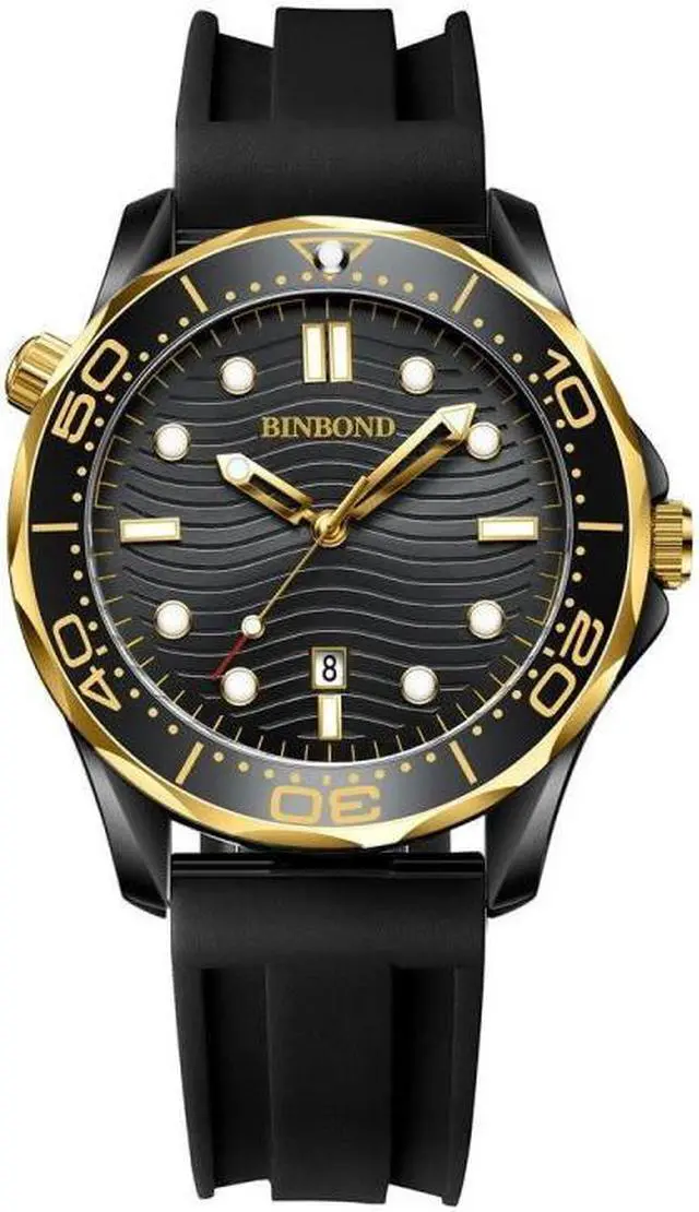 Main image of Black Silicon Inter-gold Black BINBOND B2820 Luminous 30m Waterproof Men Sports Quartz Watch Black Silicon Inter-gold Black