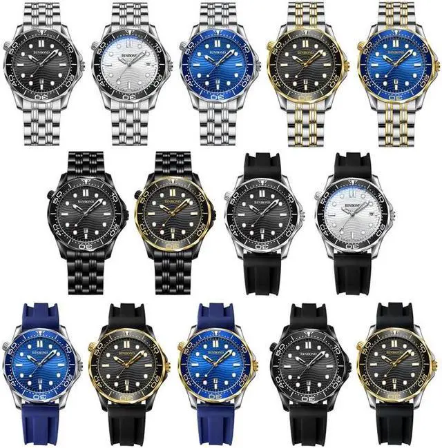 Alt view image 2 of 7 - Black Silicon Inter-gold Black BINBOND B2820 Luminous 30m Waterproof Men Sports Quartz Watch Black Silicon Inter-gold Black