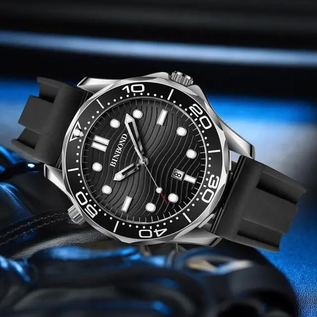 Alt view image 3 of 7 - Black Silicon Inter-gold Black BINBOND B2820 Luminous 30m Waterproof Men Sports Quartz Watch Black Silicon Inter-gold Black