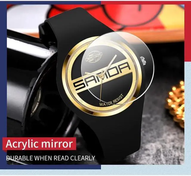 Alt view image 5 of 7 - SANDA 6077 Simple Icon Round Dial Ladies Silicone Strap Quartz Watch (White Gold Dual Mark)
