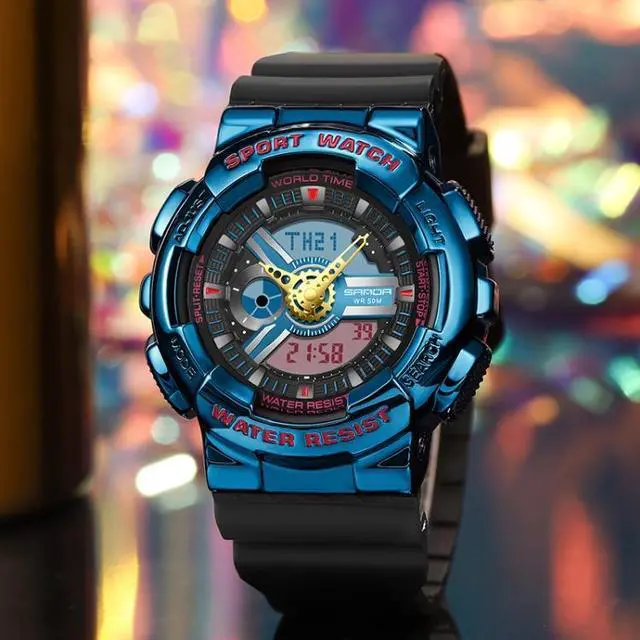 Alt view image 4 of 6 - SANDA 3137 TPU Strap Luminous Waterproof Dual Display Electronic Watch (Multicolor)
