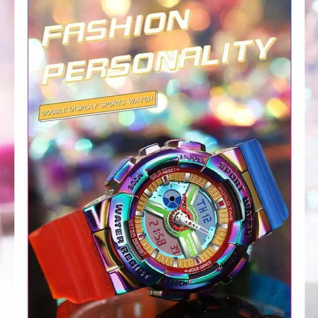 Alt view image 5 of 6 - SANDA 3137 TPU Strap Luminous Waterproof Dual Display Electronic Watch (Multicolor)