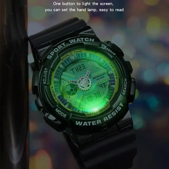 Alt view image 6 of 6 - SANDA 3137 TPU Strap Luminous Waterproof Dual Display Electronic Watch (Multicolor)