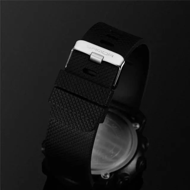 Alt view image 7 of 7 - SANDA 361 Fashionable Night Light Sports Children Electronic Watch Multi Functional Personality Night Light Men Waterproof Watch (Black)