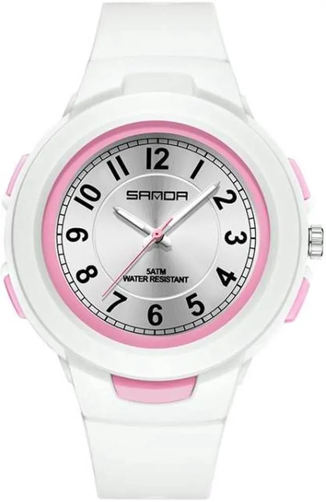 Main image of SANDA 6095 Student Sports Waterproof Electronic Watch (White Pink)