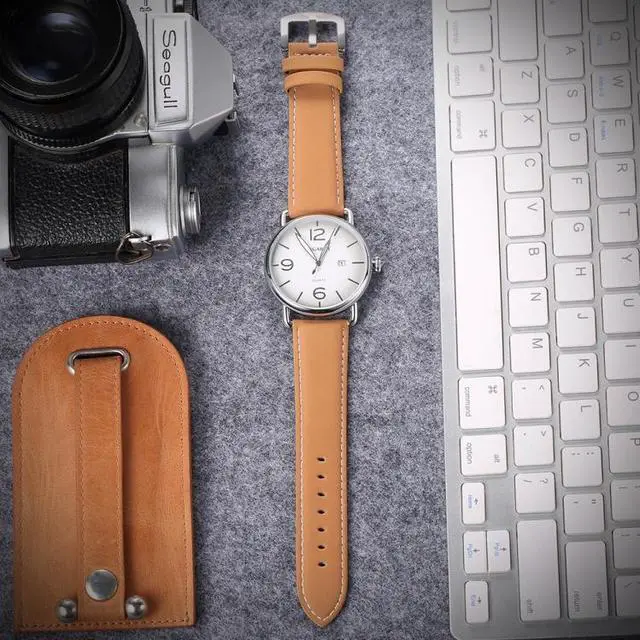Alt view image 4 of 7 - CAGARNY 6815 Living Waterproof Round Dial Quartz Movement Alloy Case Fashion Watch Quartz Watches with Leather Band (Style 2)
