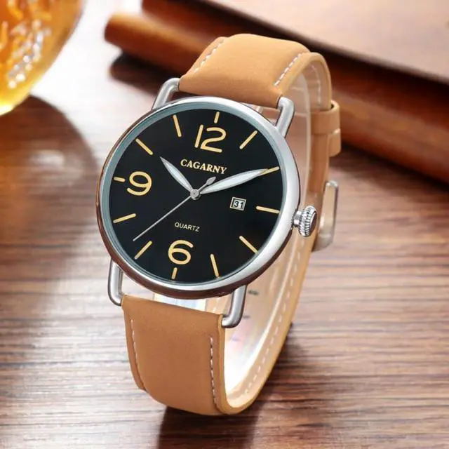 Alt view image 3 of 7 - CAGARNY 6815 Living Waterproof Round Dial Quartz Movement Alloy Case Fashion Watch Quartz Watches with Leather Band (Style 2)