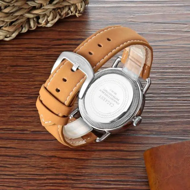 Alt view image 6 of 7 - CAGARNY 6815 Living Waterproof Round Dial Quartz Movement Alloy Case Fashion Watch Quartz Watches with Leather Band (Style 2)