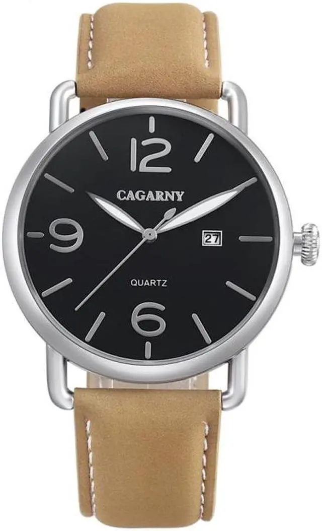 Alt view image 2 of 7 - CAGARNY 6815 Living Waterproof Round Dial Quartz Movement Alloy Case Fashion Watch Quartz Watches with Leather Band (Style 2)