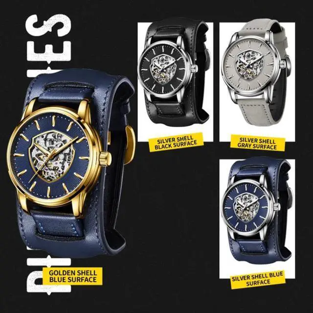 Alt view image 2 of 7 - OCHSTIN 7010C Pilot Series Hollow Mechanical Men Watch (Gold-Blue) Black