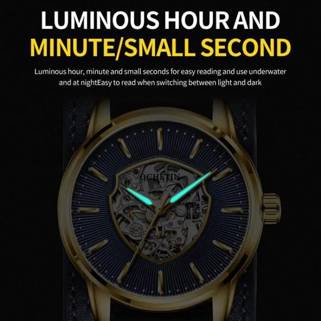 Alt view image 3 of 7 - OCHSTIN 7010C Pilot Series Hollow Mechanical Men Watch (Gold-Blue) Black