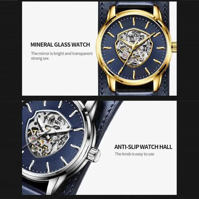 Alt view image 6 of 7 - OCHSTIN 7010C Pilot Series Hollow Mechanical Men Watch (Gold-Blue) Black