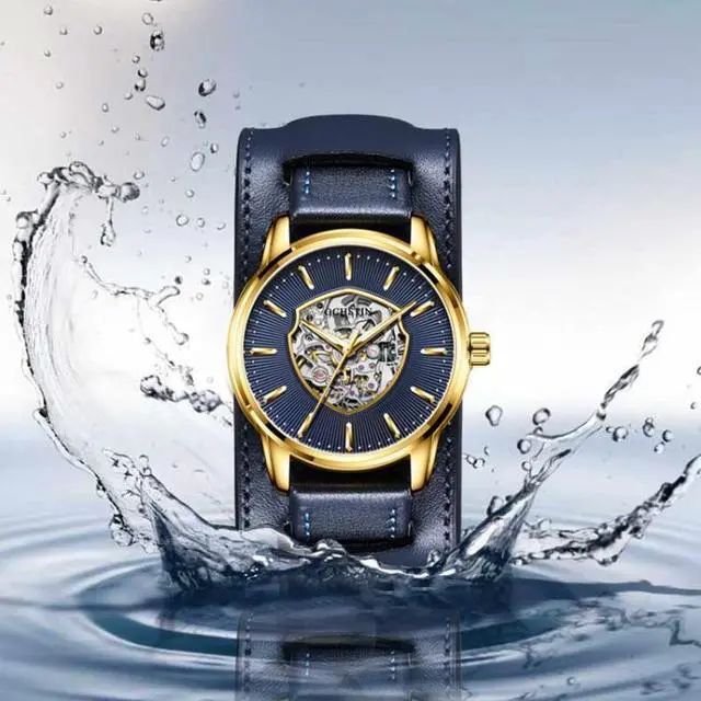 Alt view image 5 of 7 - OCHSTIN 7010C Pilot Series Hollow Mechanical Men Watch (Gold-Blue) Black