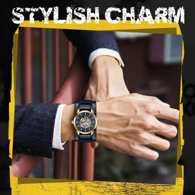 Alt view image 7 of 7 - OCHSTIN 7010C Pilot Series Hollow Mechanical Men Watch (Gold-Blue) Black