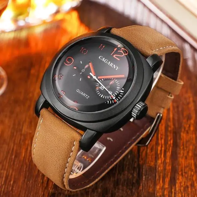 Alt view image 2 of 6 - CAGARNY 6833 Fashionable Five Needles Quartz Sport Wrist Watch with Leather Band for Men(Red Scale)