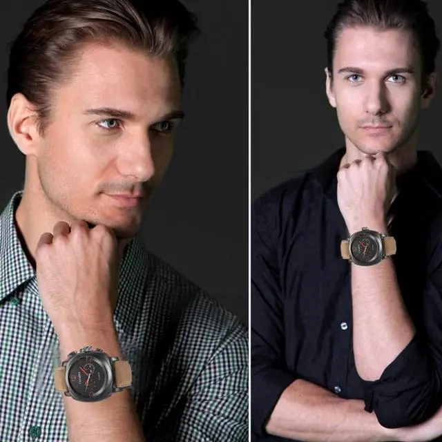 Alt view image 6 of 6 - CAGARNY 6833 Fashionable Five Needles Quartz Sport Wrist Watch with Leather Band for Men(Red Scale)