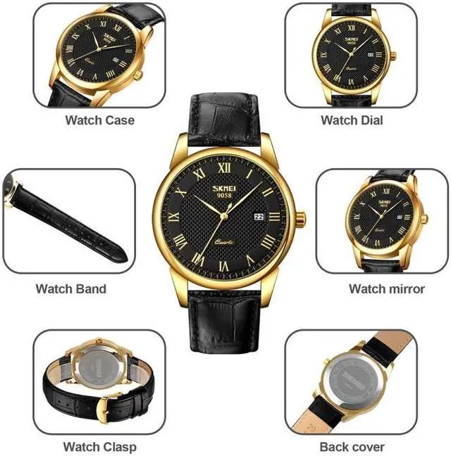 Alt view image 4 of 7 - SKMEI 9058 Multifunctional Outdoor Fashion Waterproof Gold Shell Quartz Wrist Watch (Men Style Silver Face Brown Strap)