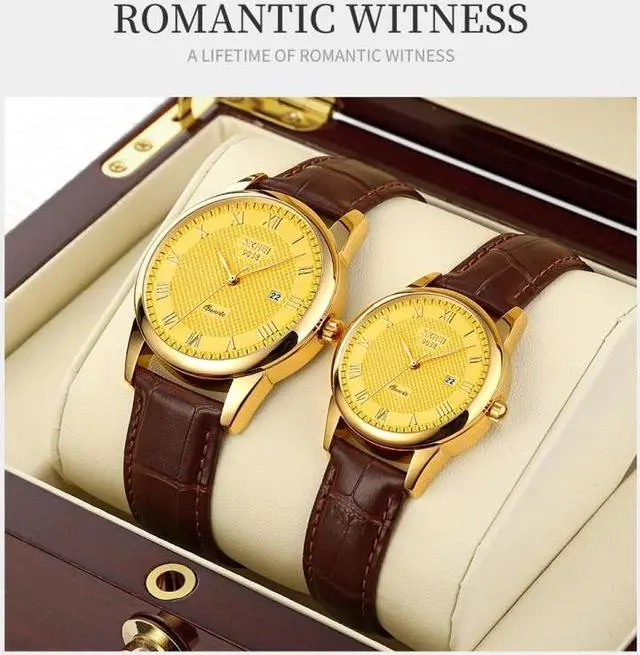 Alt view image 7 of 7 - SKMEI 9058 Multifunctional Outdoor Fashion Waterproof Gold Shell Quartz Wrist Watch (Men Style Silver Face Brown Strap)