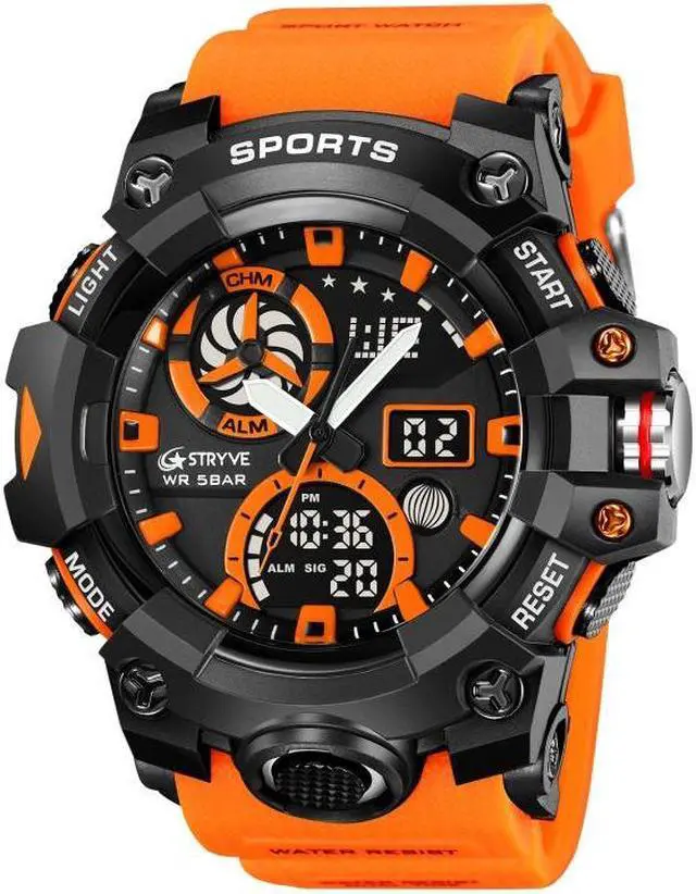 Main image of STRYVE S8027 Sports Multifunctional Luminous Dual Display Chronograph Student Watch (Orange)