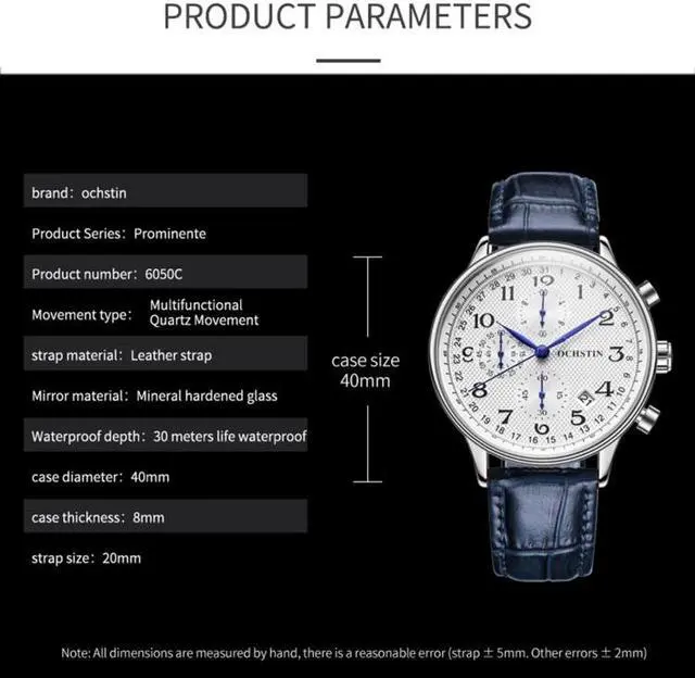 Alt view image 4 of 7 - Ochstin 6050C Multifunctional Quartz Men Leather Watch (Silver+Coffee)