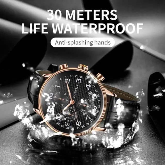 Alt view image 6 of 7 - Ochstin 6050C Multifunctional Quartz Men Leather Watch (Silver+Coffee)
