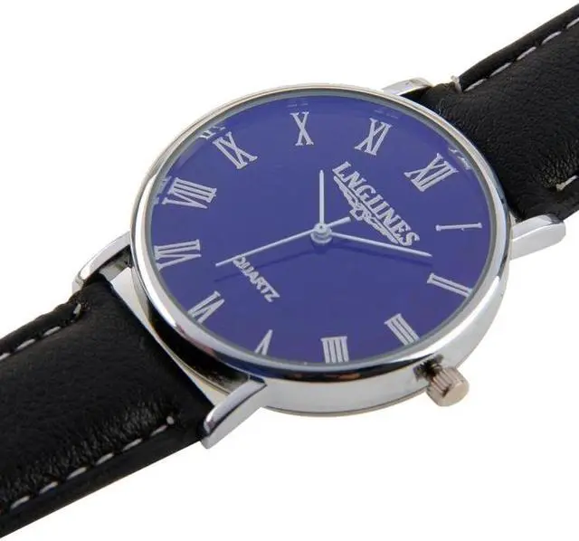 Alt view image 5 of 6 - Luminous Round Dial Retro Digital Display Men Quartz Watch with PU Leather Band (Style 5)