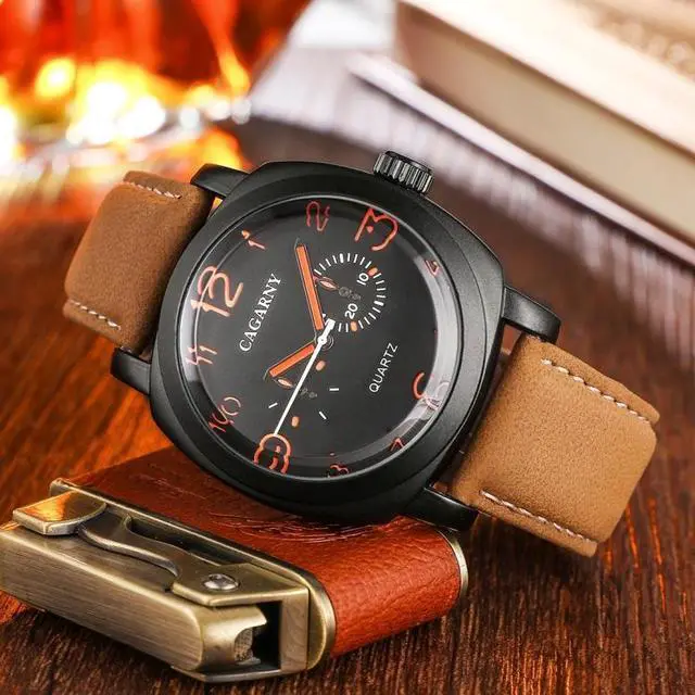 Alt view image 3 of 6 - CAGARNY 6833 Fashionable Five Needles Quartz Sport Wrist Watch with Leather Band for Men(Red Scale)