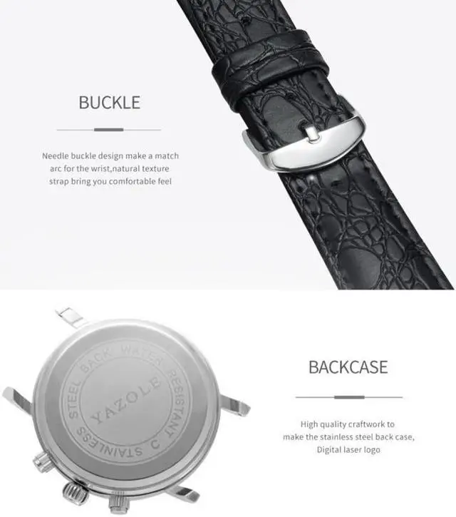 Alt view image 7 of 7 - 406 YAZOLE Men Fashion Business Leather Band Quartz Wrist Watch (Style 2)