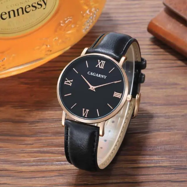 Alt view image 3 of 7 - CAGARNY 6812 Round Dial Alloy Case Fashion Men Quartz Watch with PU Leather Band (Black)