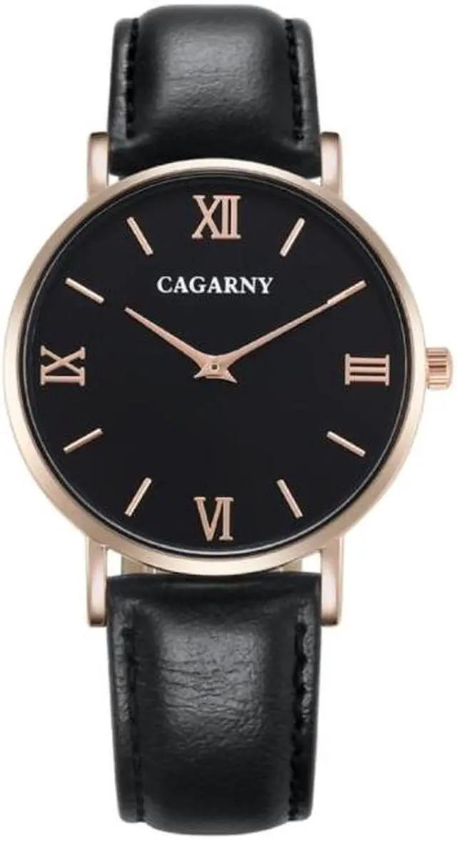 Alt view image 2 of 7 - CAGARNY 6812 Round Dial Alloy Case Fashion Men Quartz Watch with PU Leather Band (Black)