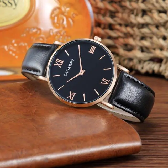 Alt view image 4 of 7 - CAGARNY 6812 Round Dial Alloy Case Fashion Men Quartz Watch with PU Leather Band (Black)
