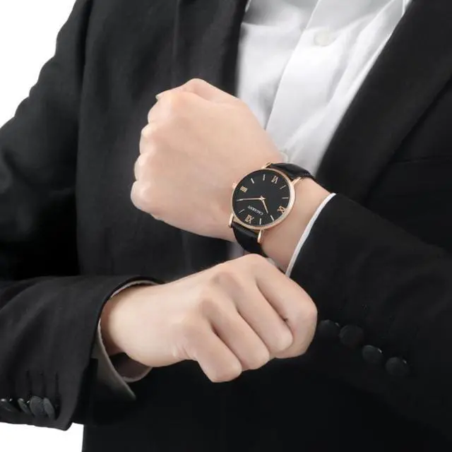 Alt view image 7 of 7 - CAGARNY 6812 Round Dial Alloy Case Fashion Men Quartz Watch with PU Leather Band (Black)