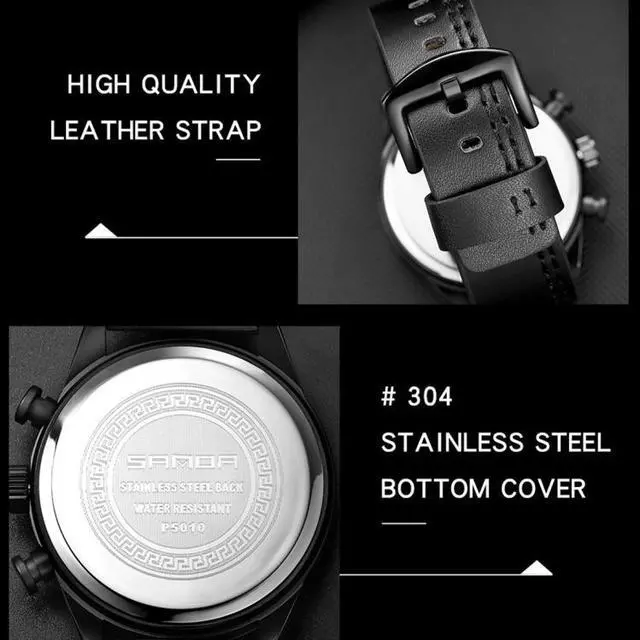 Alt view image 7 of 7 - SANDA 5010P Six-Pin Cool Big Dial Waterproof Three-Eye Men Watch Leather Strap Fashion Trend Men Watch(Orange) (Black)