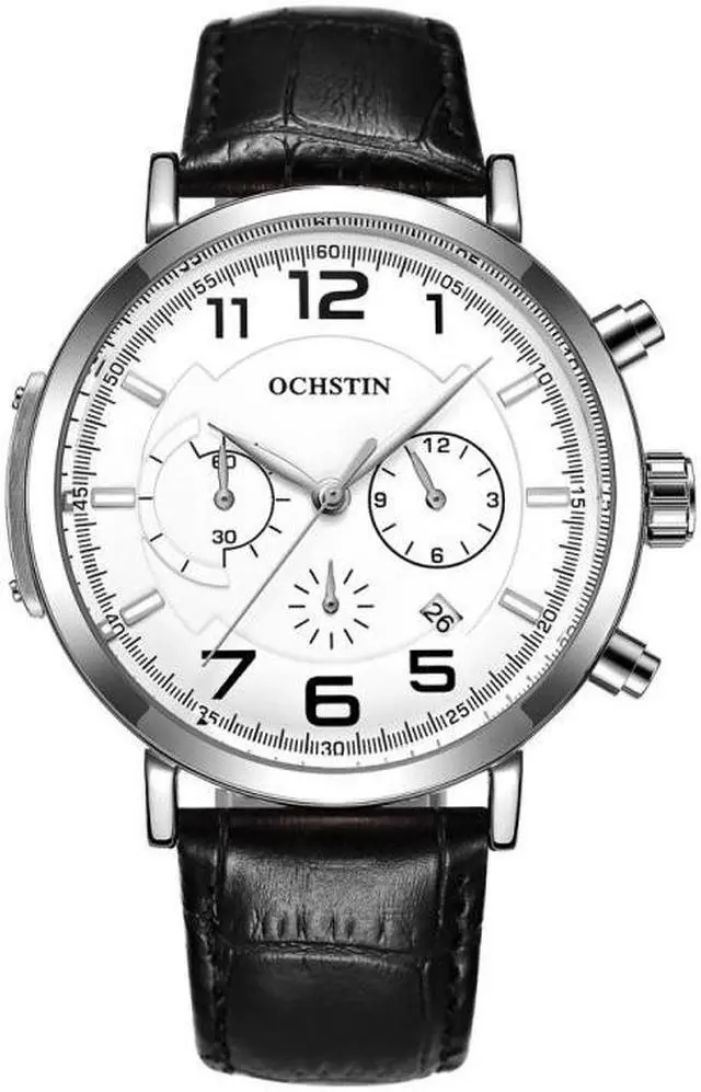 Main image of Ochstin 6105 Multi Function Watch Business Leisure Men  Watch Waterproof Timing Quartz Watch Belt Watch (Silvery White)
