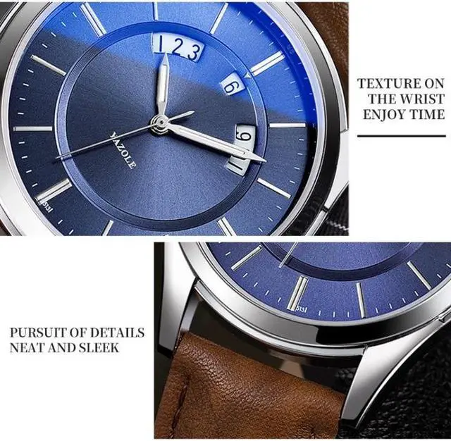 Alt view image 4 of 7 - YAZOLE 513 Leather Band Calendar Waterproof Quartz Watch (Silver+Brown)