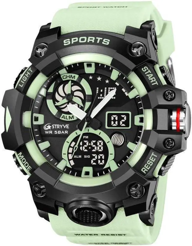 Main image of STRYVE S8027 Sports Multifunctional Luminous Dual Display Chronograph Student Watch (Light Green)