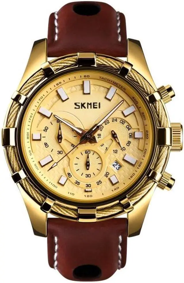 Main image of SKMEI 9189 Men Three-eye Six-pin Dial Calendar Timing Quartz Watch (Gold)