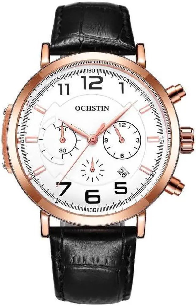 Main image of Ochstin 6105 Multi Function Watch Business Leisure Men  Watch Waterproof Timing Quartz Watch Belt Watch (Rose Gold White)