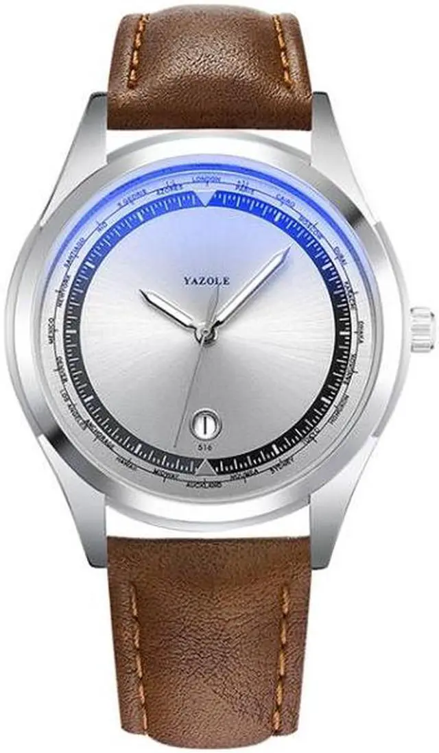 Main image of YAZOLE 516 Fashion Calendar Men Watch Luminous Quartz Watch (Silver Tray Brown Belt)