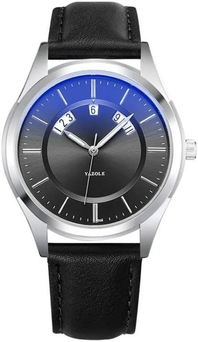 Main image of YAZOLE 513 Leather Band Calendar Waterproof Quartz Watch (Black+Black)